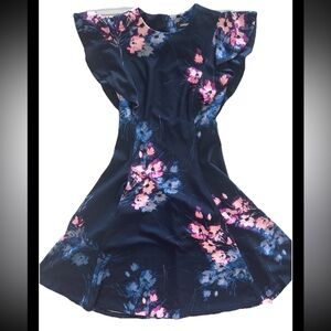 DKNY 00 Dress S navy blue  Floral Cocktail Dinner Date Babydoll Glam Hot